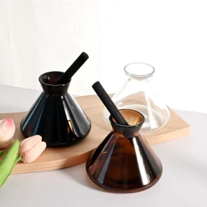 Luxury Square Glass Amber 200ml Black White Square Flameless Reed Diffuser Bottle With Easy Open Wood Screw Lid