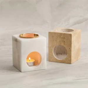 MAXERY Vintage Marble Wax Melt Warmer Incense burner Mubkhar Bakhoor burner Set Tea Light Essential Oil burner Travertine