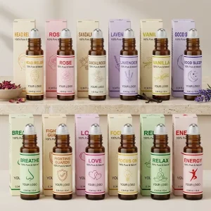 MULAN OEM Private Label 10ml Mini Sandalwood Rose Lavender Sleep Relaxing Skin Care Perfume Spa Massage Essential Oil Roll on