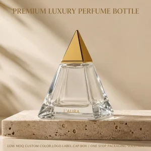 Manufacturer 50ml Faceted Geometric Fragrance Bottle Pyramid Base Essence Flask Empty Vessel