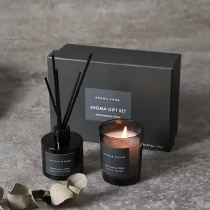 Matte Black Glass Jar Candle Reed Diffuser Home Fragrance Gift Set For Hotel Spa Holiday Packaging