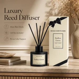 Matte Black Reed Diffuser with Natural Sticks for Modern Home Decor