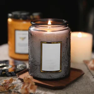 Medium Embossed Glass Handmade Environment-Friendly Modern Holiday Aromatherapy Smokeless Soy Wax Candle