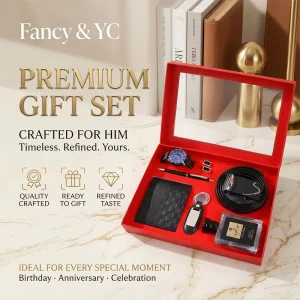 Mens Business Style Paper Gift Box Multi Piece Set Including Wallet Perfume Belt for Fathers Day Gifts