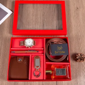 Men’s Fashion Watch Wallet Key Chain Perfume Set Father’s Day Valentine’s Day Birthday Gifts Present Box Luxury Gift Set for Men