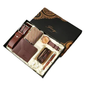 Men’s Modern Minimalist Paper Gift Set Belt Wallet Perfume Keychain Pen Quartz Watch Practical Luxury for New Year Graduation