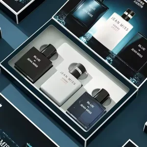Men’s Perfume Gift Box Set Three Pieces Long lasting Fragrance Woody Cologne Spray Glass Gift