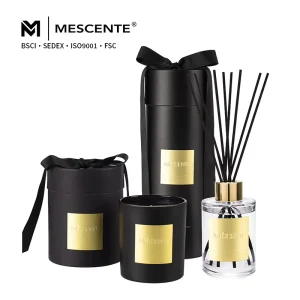 Mescente Top Luxury Custom Box Private Label Home Fragrance Black Candle Jars Scented Candles and Reed Diffuser Gift Set