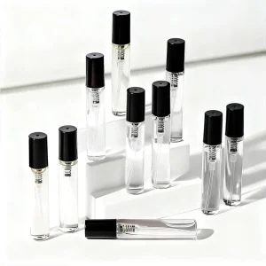 Mini Glass Vials 1ml 2ml 2.5ml Perfume Sample Spray Tester Bottles Black Cover Low MOQ Stock Screen Printing Logo