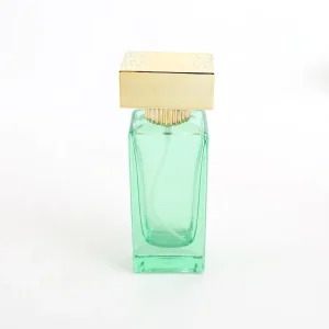 Mint Green Square Glass Perfume Bottle with Gold Square Cap Empty Refillable Fragrance Container Factory Direct