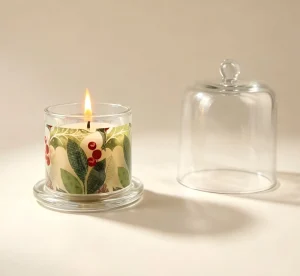 Modern Handmade Paraffin Wax Scented Candle Green Botanical Leaf Print Aromatherapy for Yoga Spa Non-Toxic Environment-Friendly