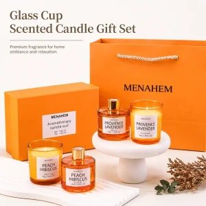 Modern Handmade Soy Wax Glass Cup Scented Candle Gift Set with Gift Box for Birthday Favor