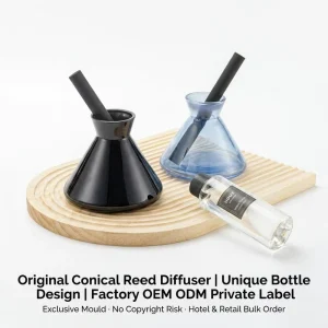 Modern Reed Diffuser with Thick Fiber Stick and Cone Glass Bottle