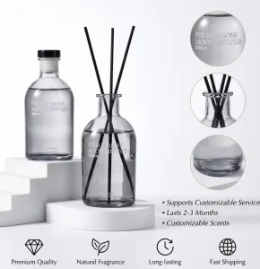 Modern Simple Style Customize Logo Hotel Bedroom 220ml Transparent Glass Bottle Reed Diffuser for Decoration