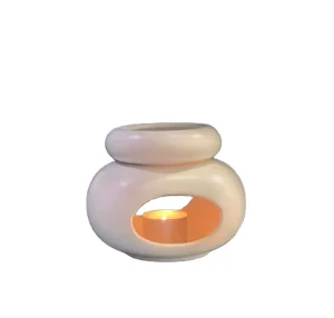 Modern Small Wood Wax Melt Burner in Natural Color Large Round Eid Gift with Coil Incense for Aromatic Use Ceramic Material