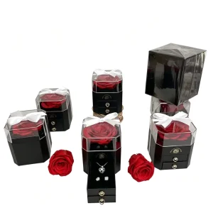 Most Popular Single Preserved Roses in Square Acrylic Jewelry Necklace Box Perfume Sets Gift For Women Luxury Corporate Gift Set