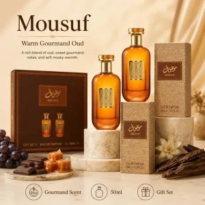 Mousuf 2Pcs 50ml Gift Set Two Bottles Luxury Amber Bottle Oriental Woody Long Lasting Men Perfume Gift Packaging
