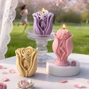 N 065 3D Rose Flower Scented Candles Making Diy Eco friendly Soy Wax Aromatherapy Candle for Valentine’s Day Gift Bathroom Decor