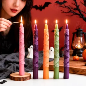 N 189 Mummy Shaped Long Scented Candles & Home Fragrance Handmade Soy Wax Candle Halloween Home Decor Long Candles