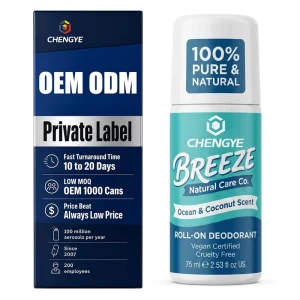 Natural Deodorant Roll on Ocean Coconut for Men Women Kids Aluminum Free Vegan Long Lasting Odor Protection Fresh Scent 75ml