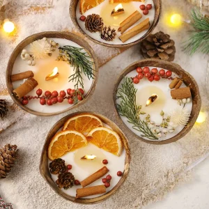 Natural Dried Flowers Novelty Coconut Shell Soy Wax Scented Candles Luxury Home Fragrance Aromatherapy Candle