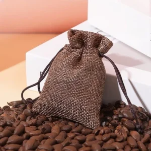 Natural Linen Coffee Fragrance Sachet Bag Drawstring Rectangular Aroma Pouch Rustic Design Handmade Car Interior Gift