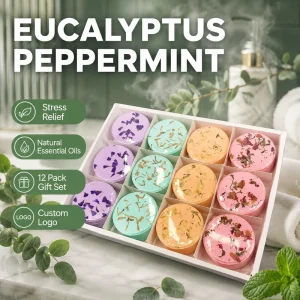 Natural Shower Steamers Eucalyptus Peppermint Stress Relief 12 Pack Essential Oils Gift Set Custom Logo