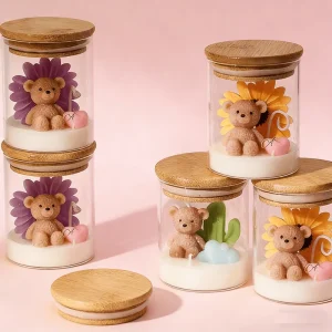 Natural Soy Paraffin Bear Candles 6 Cute Designs Multi Scents Non Toxic Safe for Kids Home Decor 10 to 15 Hours Burn