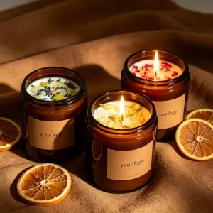 Natural Soy Wax Aroma Candle Brown Glass Jar Scent Candle Gift Set Aromatherapy Candle