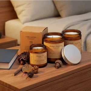 Natural Soy Wax Blend in Classic Amber Glass Vessel Infused with Pure Essential Oils for a Long Lasting Calming Aroma