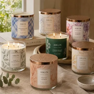 Natural Soy Wax Printed Floral Long Burning Glass Jar Aromatherapy Scented Candle for Spa Gift Custom