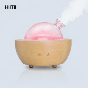 Natural Wood Glass Dome White Speckled Concrete Essential Oil Diffuser with Glass Reservoir 7-Color Light and Auto-Off