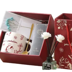 New Trend Promotional Perfume Personalized Silk Screen Printed Ceramic Mug Corporate Gift Set for Women