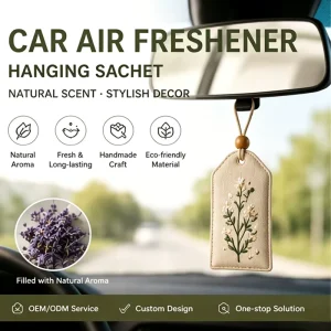 Nordic Style Car Air Freshener Hanging Ornament Woven Sachet Keychain Custom Lavender Aroma Bag Pendant Embroidered Fabric Gift