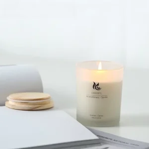 Nordic Style Custom Soy Wax Scented Candle Frosted Glass Jar Aromatherapy with Wooden Lid