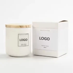 Nordic White Round Base Glass Jar Candle Private Label Scented Soy Wax 200g 7oz Candle with Wood Lid