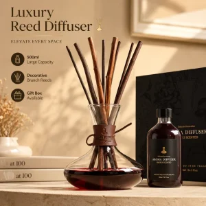 OEM 500ml Home Reed Diffuser Set with Clear Glass Vessel and Gift Box