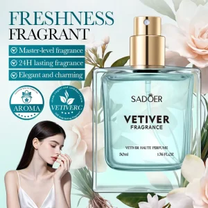 OEM Custom SADOER 50ml Natural Vetiver Perfume Master level Fresh Eau De Toilette 24H Long Lasting Elegant Women Daily Fragrance