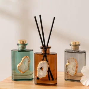 OEM ODM Private Label Luxury Agate Geode Reed Diffuser Square Glass Bottle For Boutique Hotel Bulk Fragrance Gift Box