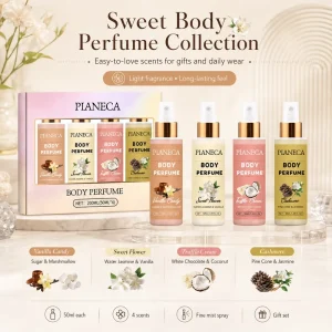 OEM Private Label Natural Body Perfume Spray 4Pcs Gift Kit Fruity Floral Fragrance Daily Long Lasting Body Perfume Set