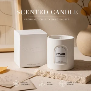 OEM White Ceramic Scented Candle 120g Premium Home Fragrance Candle with Embossed Gift Box