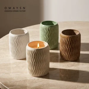 Omaysn Vertical Wavy Pattern Ceramic Candle Jar Scented Candle Jars Candle Stand For Chaozhou Ceramic Factory Manufacturing