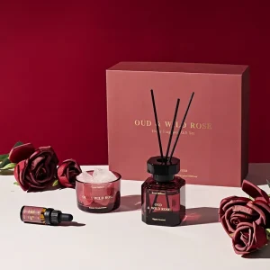 Oud Rose Reed Diffuser Home Fragrance Gift Set Christmas Luxury Home Reed Diffuser and Crystal Essential Oil Diffuser