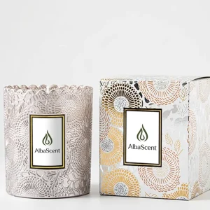 Pearlescent Lace Embossed Glass Jar Soy Scented Candle Long Lasting Scent for Hotel Decor Holiday Gift