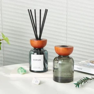 Perfume Reed Diffuser Bottle 4oz Empty Grey Essential Oil Bottles Glass Jar With Black Sticks