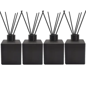 Perfume Reed Diffuser Empty Square Essential Oil Glass Jar Black Sticks DIY Fragrance Replacement 200ml 6.7oz Matte Black Gold
