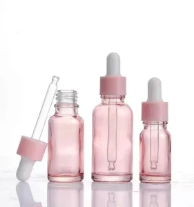 Pink Clear Essential Oil Bottles Glass Dropper Bottles for Pure Essence Cosmetic Packaging Skincare Serum