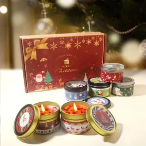 Plant Based Soy Wax Smokeless Scented Candle Round Holiday Gift Box Set Christmas Decorative Candle