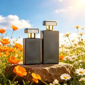 Portable Press Glass Perfume Bottle Black Cube Square 30ml-100ml Pump Sprayer 50ml Volume