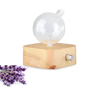 Portable USB Scent Diffuser 7-color LED Light Household Use Waterless Electronic Natural Wood Base Glass Aroma Nebulizer